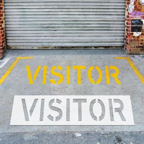 Visitor Parking Stencil, 8" Letter Height Reusable Foldable Silicone Stencil, Pavement Marking Template for Asphalt & Concrete, Outer Size 12"x44", 1mm Thickness, for Visitor Signs & Pavement Lot in Saudi Arabia