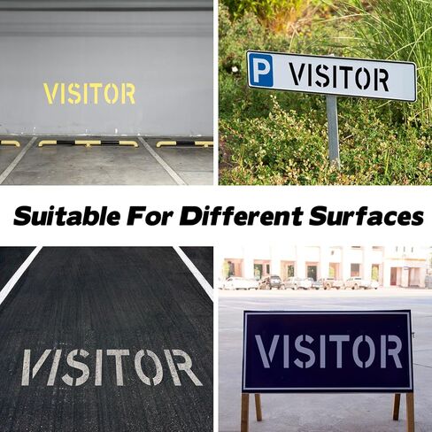 Visitor Parking Stencil, 8" Letter Height Reusable Foldable Silicone Stencil, Pavement Marking Template for Asphalt & Concrete, Outer Size 12"x44", 1mm Thickness, for Visitor Signs & Pavement Lot in Saudi Arabia