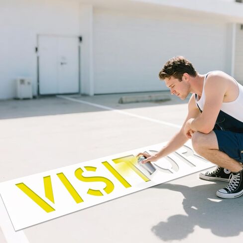 Visitor Parking Stencil, 8" Letter Height Reusable Foldable Silicone Stencil, Pavement Marking Template for Asphalt & Concrete, Outer Size 12"x44", 1mm Thickness, for Visitor Signs & Pavement Lot in Saudi Arabia