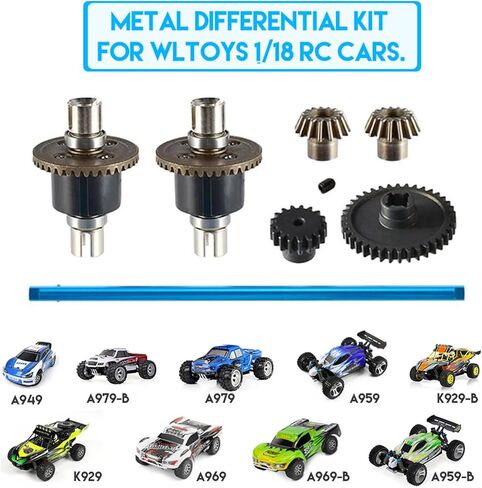 1/18 RC سيارة مجموعة تفاضلية معدنية 38T Gear 17T Gear التفاضلية الناقل محرك رمح التوجيه المحور التروس التفاضلية البالية والعتاد ل WLtoys A949 A959 A969 A979 K929 A959-B A969-B A979-B K929-B RC سيارة in Saudi Arabia