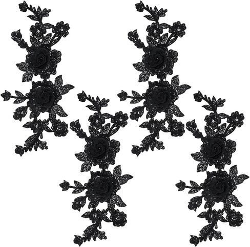 4 Pcs Black Embroidered Floral Appliques Embroidered Iron on Patch Rose Sew on Patches for Jeans Sweater Hats Shoes Bags DIY Sewing Crafts in Saudi Arabia