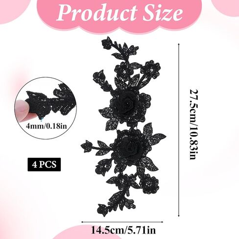 4 Pcs Black Embroidered Floral Appliques Embroidered Iron on Patch Rose Sew on Patches for Jeans Sweater Hats Shoes Bags DIY Sewing Crafts in Saudi Arabia