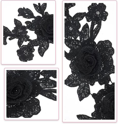 4 Pcs Black Embroidered Floral Appliques Embroidered Iron on Patch Rose Sew on Patches for Jeans Sweater Hats Shoes Bags DIY Sewing Crafts in Saudi Arabia