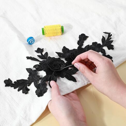 4 Pcs Black Embroidered Floral Appliques Embroidered Iron on Patch Rose Sew on Patches for Jeans Sweater Hats Shoes Bags DIY Sewing Crafts in Saudi Arabia
