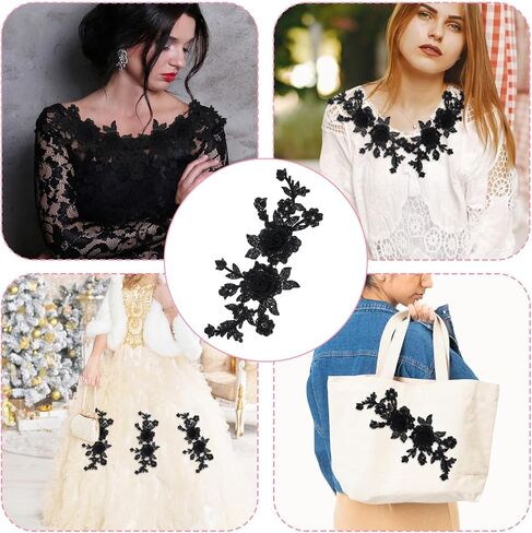 4 Pcs Black Embroidered Floral Appliques Embroidered Iron on Patch Rose Sew on Patches for Jeans Sweater Hats Shoes Bags DIY Sewing Crafts in Saudi Arabia