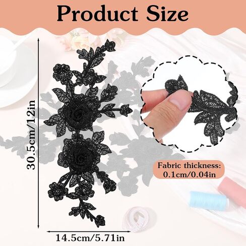 4 Pcs Black Applique - Embroidered Floral Appliques Sew On Patches - Vintage Rose Black Lace Applique for Wedding Dress, Hat, Bag, Jeans, Clothes Crafts Accessories in Saudi Arabia