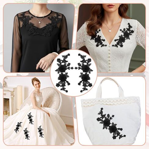 4 Pcs Black Applique - Embroidered Floral Appliques Sew On Patches - Vintage Rose Black Lace Applique for Wedding Dress, Hat, Bag, Jeans, Clothes Crafts Accessories in Saudi Arabia