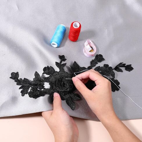 4 Pcs Black Applique - Embroidered Floral Appliques Sew On Patches - Vintage Rose Black Lace Applique for Wedding Dress, Hat, Bag, Jeans, Clothes Crafts Accessories in Saudi Arabia