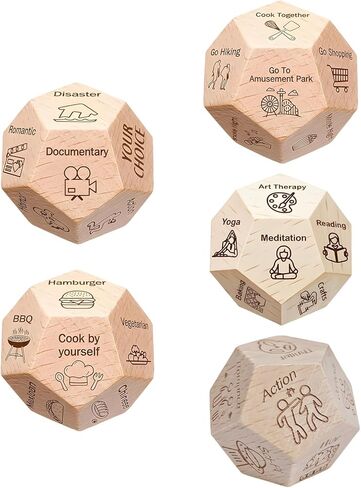 5pcs 1.18inch Decision Dice Set, Relationship Building Activities for Couples, Date Night Planning Solutions, Spontaneous Romantic Getaways, Beech Wood Dice Collection in Kuwait