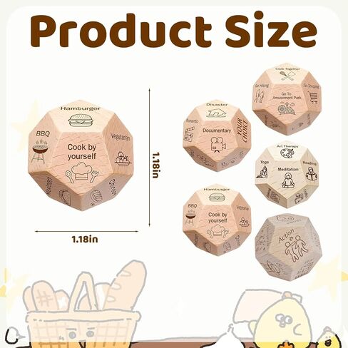5pcs 1.18inch Decision Dice Set, Relationship Building Activities for Couples, Date Night Planning Solutions, Spontaneous Romantic Getaways, Beech Wood Dice Collection in Kuwait