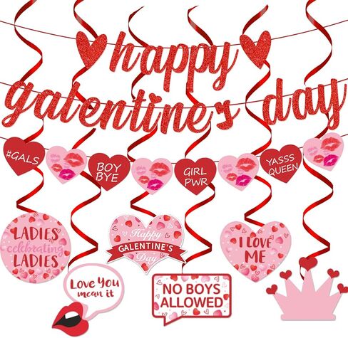 Happy Galentine’s Day Banner for Ladies Girls Galentine’s Day Celebration Party Decorations Glitter Red Pink Heart Romantic Engagement Wedding Proposal Party Supplies in Kuwait