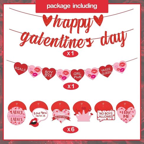 Happy Galentine’s Day Banner for Ladies Girls Galentine’s Day Celebration Party Decorations Glitter Red Pink Heart Romantic Engagement Wedding Proposal Party Supplies in Kuwait