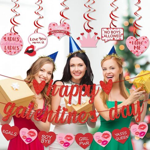 Happy Galentine’s Day Banner for Ladies Girls Galentine’s Day Celebration Party Decorations Glitter Red Pink Heart Romantic Engagement Wedding Proposal Party Supplies in Saudi Arabia