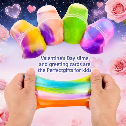 28 PCS Valentine Gift Greeting Card with Slime, Galaxy Slime Stress Relief Fidget Toy for Kids Party Favor, Classroom Exchange Prizes, Valentines Day Milky Way Party Favors for Boys Girls in Saudi Arabia