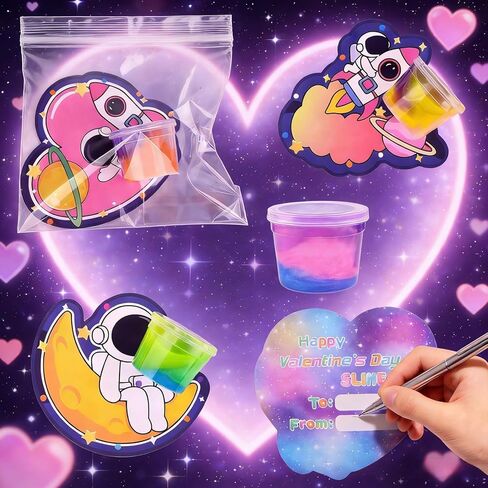 28 PCS Valentine Gift Greeting Card with Slime, Galaxy Slime Stress Relief Fidget Toy for Kids Party Favor, Classroom Exchange Prizes, Valentines Day Milky Way Party Favors for Boys Girls in Saudi Arabia