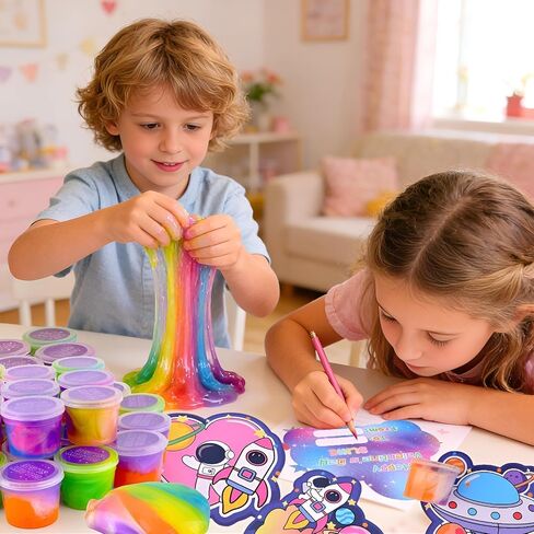 28 PCS Valentine Gift Greeting Card with Slime, Galaxy Slime Stress Relief Fidget Toy for Kids Party Favor, Classroom Exchange Prizes, Valentines Day Milky Way Party Favors for Boys Girls in Saudi Arabia