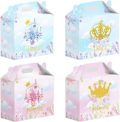 16 Pcs Princess Prince Birthday Party Favor Boxes - Pink & Blue Crown Cardboard Print Party Gift Paper Boxes with Handles, Princess Prince Party,Gender Reveal & Wedding Decorations Supplies(16-princess-box) in Saudi Arabia