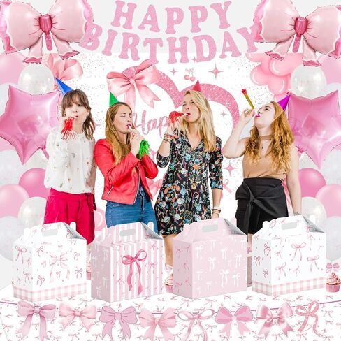 16PCS Pink Bow Paper Gifts Boxes for Birthday, Hot Pink Bachelorette, Engagement & Bow Birthday Party Decoration Coquette Bow Themed Party Favor in Saudi Arabia