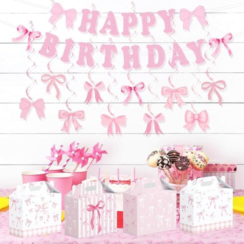 16PCS Pink Bow Paper Gifts Boxes for Birthday, Hot Pink Bachelorette, Engagement & Bow Birthday Party Decoration Coquette Bow Themed Party Favor in Saudi Arabia