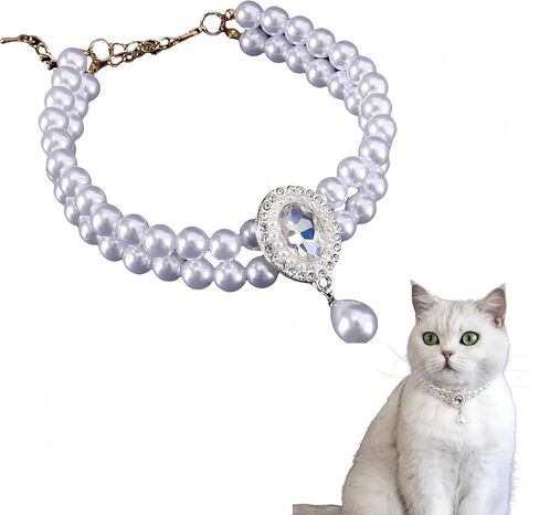 Cat Pearl Collar with Pendant, Small Dog Pearl Collar, Sparkling Pet Accessories, Adjustable Wedding Party Pet Jewelry (Black Flower, XS) in Saudi Arabia