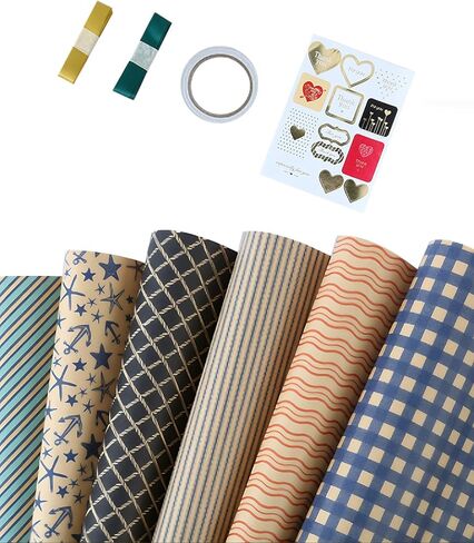 6PCS Vintage Kraft Valentine's Day Gift Wrapping Paper - S3 Series, Unique Textured Design for Elegant Birthday and Holiday Celebrations, Boyfriend Gifts in Saudi Arabia