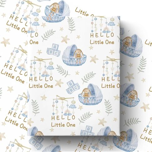 Pineraap Bunny Baby Shower Wrapping Paper Roll for Girl Boy, Hello Little One Design Gift Wrap Paper, Cute Rabbit Gift Packing Paper Art Paper for Baby Shower Newborn Birthday Party, 17Inch x 16.5Feet in Saudi Arabia