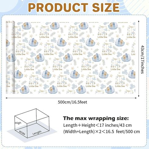 Pineraap Bunny Baby Shower Wrapping Paper Roll for Girl Boy, Hello Little One Design Gift Wrap Paper, Cute Rabbit Gift Packing Paper Art Paper for Baby Shower Newborn Birthday Party, 17Inch x 16.5Feet in Saudi Arabia