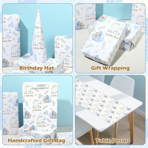 Pineraap Bunny Baby Shower Wrapping Paper Roll for Girl Boy, Hello Little One Design Gift Wrap Paper, Cute Rabbit Gift Packing Paper Art Paper for Baby Shower Newborn Birthday Party, 17Inch x 16.5Feet in Saudi Arabia