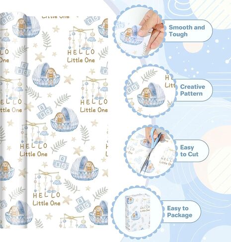 Pineraap Bunny Baby Shower Wrapping Paper Roll for Girl Boy, Hello Little One Design Gift Wrap Paper, Cute Rabbit Gift Packing Paper Art Paper for Baby Shower Newborn Birthday Party, 17Inch x 16.5Feet in Saudi Arabia