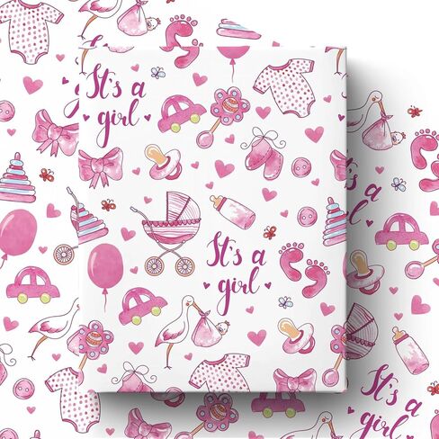 Pineraap Bunny Baby Shower Wrapping Paper Roll for Girl Boy, Hello Little One Design Gift Wrap Paper, Cute Rabbit Gift Packing Paper Art Paper for Baby Shower Newborn Birthday Party, 17Inch x 16.5Feet in Saudi Arabia