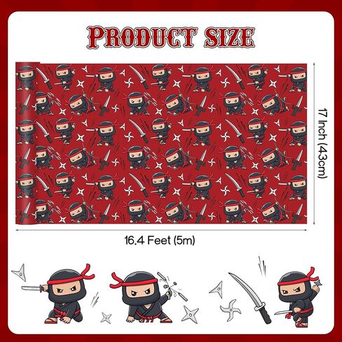 لفة ورق تغليف Pineraap Ninja، 17 بوصة × 16.4 قدم - لفة صغيرة - تصميمات كرتونية نينجا حمراء وسوداء تحت عنوان تغليف الهدايا لعشاق الكاراتيه والفنانين القتاليين وحفلات أعياد ميلاد محبي الرسوم المتحركة in Kuwait