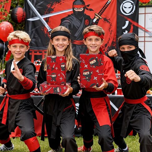 لفة ورق تغليف Pineraap Ninja، 17 بوصة × 16.4 قدم - لفة صغيرة - تصميمات كرتونية نينجا حمراء وسوداء تحت عنوان تغليف الهدايا لعشاق الكاراتيه والفنانين القتاليين وحفلات أعياد ميلاد محبي الرسوم المتحركة in Kuwait