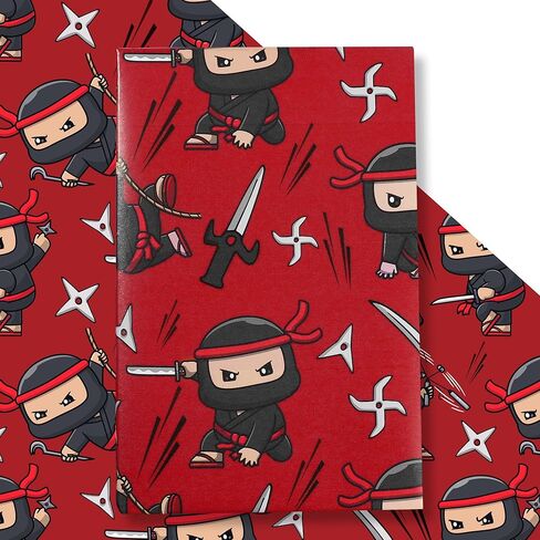 لفة ورق تغليف Pineraap Ninja، 17 بوصة × 16.4 قدم - لفة صغيرة - تصميمات كرتونية نينجا حمراء وسوداء تحت عنوان تغليف الهدايا لعشاق الكاراتيه والفنانين القتاليين وحفلات أعياد ميلاد محبي الرسوم المتحركة in Kuwait