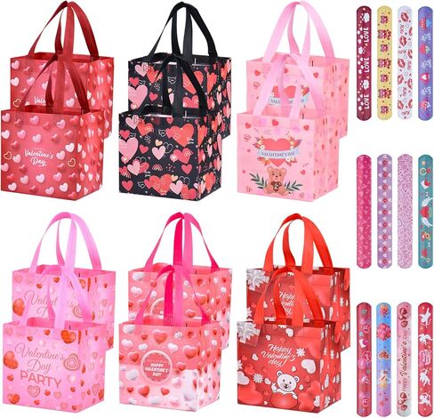 Tedmax Valentine Gift Bags - 24Pcs Reusable Tote Bags With Handles for Kids Classroom Exchange Party Favor Supplies - Includes 24 Valentines Cards in Saudi Arabia