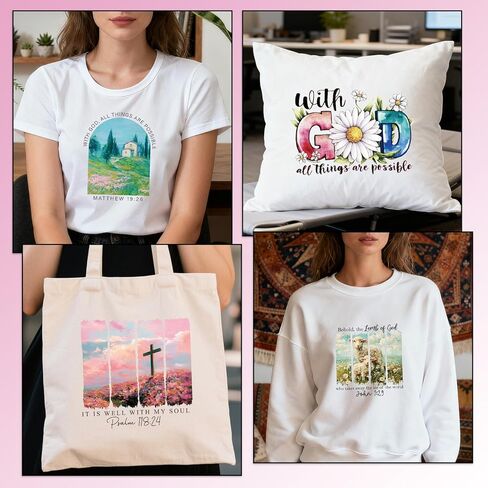 نقل DTF جاهز للضغط - 20 قطعة آية من الكتاب المقدس المسيحي يمكن كيها على رقع للقمصان، صليب المسيح على ملصقات الفينيل نقل الحرارة الدينية لديكور الملابس القماشية DIY in Kuwait