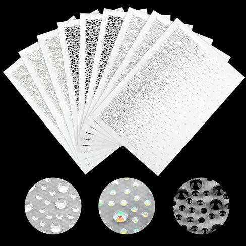 15 Sheet Iron-on Rhinestone Sheets Transfers for Clothing 2mm & 3.5mm Glitter Hotfix Crystal Decals 3 Styles Round Rhinestones Hot Melt Patches for T-Shirt Clothing Embellishment in Saudi Arabia