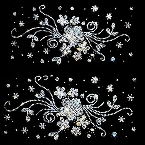 3pcs Floral Rhinestone Iron-On Patch – Elegant Flower & Vine Heat Transfer Applique for DIY Crafts, Clothing, Bags, Accessories – 9.05x4.13 Inch Silver Crystal Bling Design in Saudi Arabia