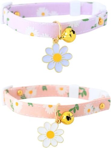 GSHLLO 2 Pcs Daisy Flower Cat Collars Adjustable Kitten Safety Collars Quick Release Pet Collar Breakaway Small Puppy Collars with Bells Pink Purple in Saudi Arabia