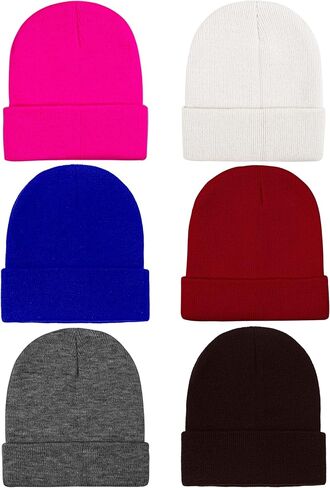Cooraby 6 Pack Kids Winter Beanies Acrylic Knit Stretchy Beanies Caps for Boys and Girls in Saudi Arabia