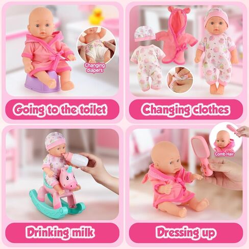 مجموعة ألعاب استحمام بيبي دول مع حوض استحمام، ودمى أطفال مقاس 11 بوصة، وكرسي هزاز، وحلقة سباحة، ومجموعتين من ملابس دمى الأطفال و15 قطعة من إكسسوارات الدمى. هدية مثالية للعب التظاهري للأطفال الصغار للفتيات من سن 3 4 5 6. in Kuwait