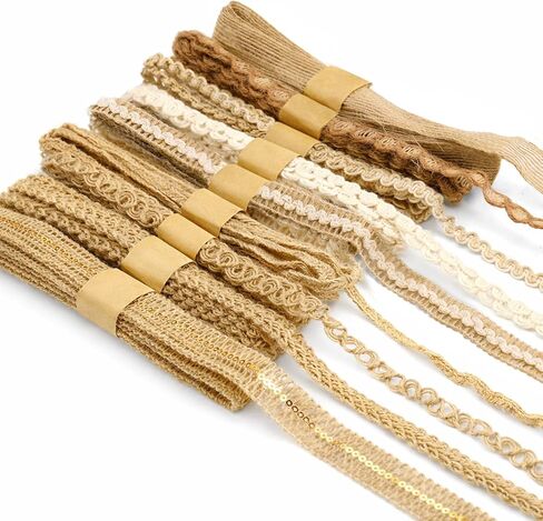 KINGLAKE 9 Rolls Natural Burlap Ribbon - Jute Ribbon for Gift Wrapping Lace Ribbons for Crafts Rustic Ribbons for Sewing Party Wedding Decorations in Saudi Arabia