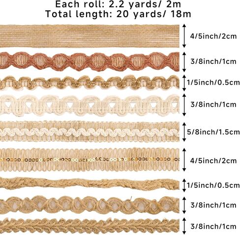 KINGLAKE 9 Rolls Natural Burlap Ribbon - Jute Ribbon for Gift Wrapping Lace Ribbons for Crafts Rustic Ribbons for Sewing Party Wedding Decorations in Saudi Arabia