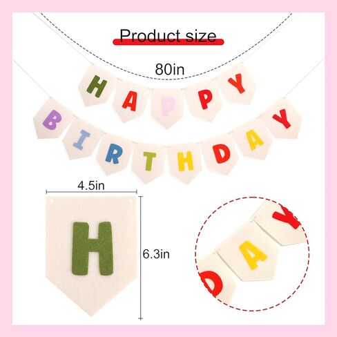 Felt Happy Birthday Banner - Rainbow Happy Birthday Bunting for Kids, Boho Birthday Decoration, Pastel Birthday Decor in Saudi Arabia