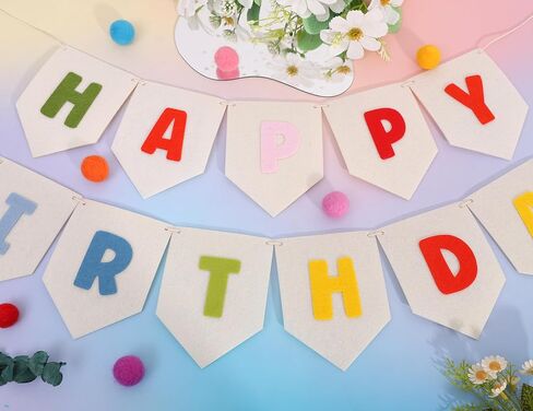 Felt Happy Birthday Banner - Rainbow Happy Birthday Bunting for Kids, Boho Birthday Decoration, Pastel Birthday Decor in Saudi Arabia