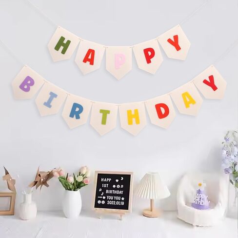 Felt Happy Birthday Banner - Rainbow Happy Birthday Bunting for Kids, Boho Birthday Decoration, Pastel Birthday Decor in Saudi Arabia