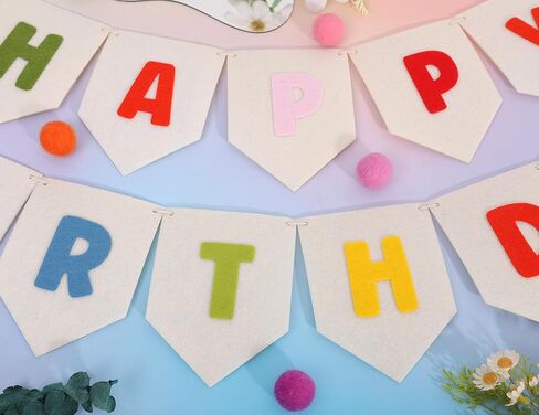 Felt Happy Birthday Banner - Rainbow Happy Birthday Bunting for Kids, Boho Birthday Decoration, Pastel Birthday Decor in Saudi Arabia