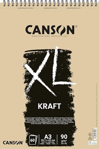 Canson XL Sketch Pad Kraft Corrugated Light Brown, 90 g/m2, 60 Sheets per Pad"Spiral on Short Edge 210 x 309 mm Light Brown in Kuwait