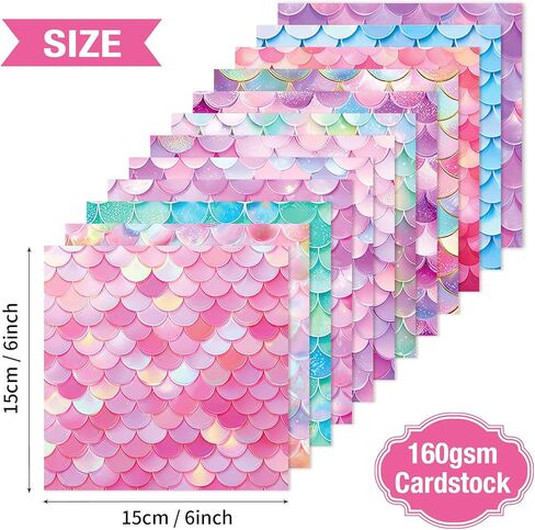 24 Sheet Mermaid Themed Scrapbook Paper, 6"×6" Ocean Patterns Craft Papers, Single-Sided Scales Paper Pad for Card Making Journaling Planner Origami Scrapbook in Kuwait