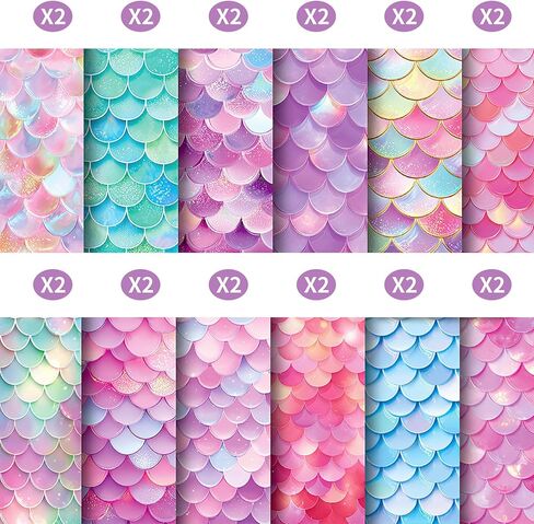 24 Sheet Mermaid Themed Scrapbook Paper, 6"×6" Ocean Patterns Craft Papers, Single-Sided Scales Paper Pad for Card Making Journaling Planner Origami Scrapbook in Kuwait