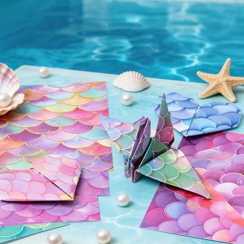 24 Sheet Mermaid Themed Scrapbook Paper, 6"×6" Ocean Patterns Craft Papers, Single-Sided Scales Paper Pad for Card Making Journaling Planner Origami Scrapbook in Kuwait